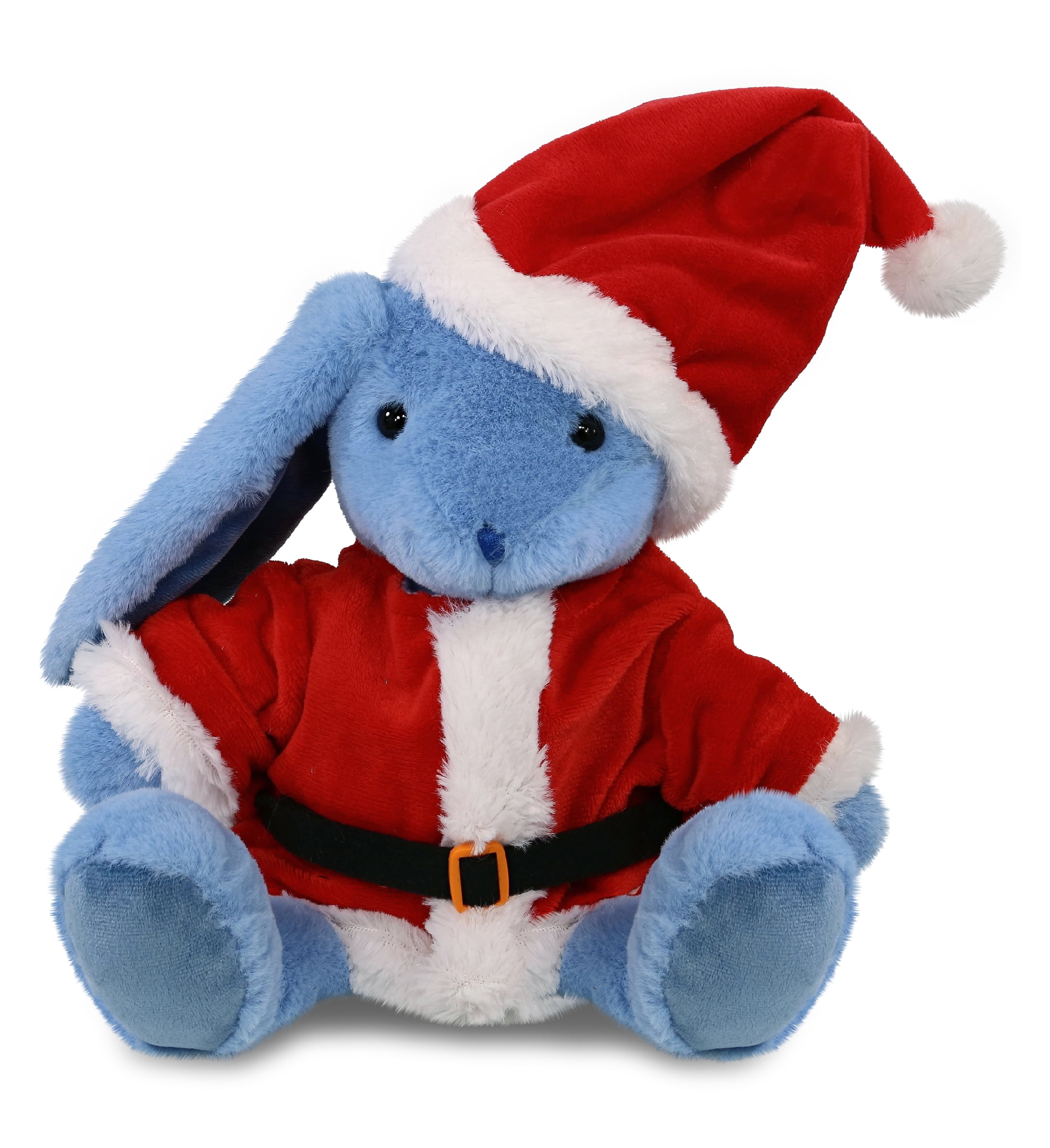 DolliBu Santa Baby Blue Rabbit Stuffed Animal Plush Toy - Super Soft Dress Up with Red Santa Claus Outfit, Cute Farm Life Rabbit Gift Perfect Holiday Christmas Gift - 8 Inches