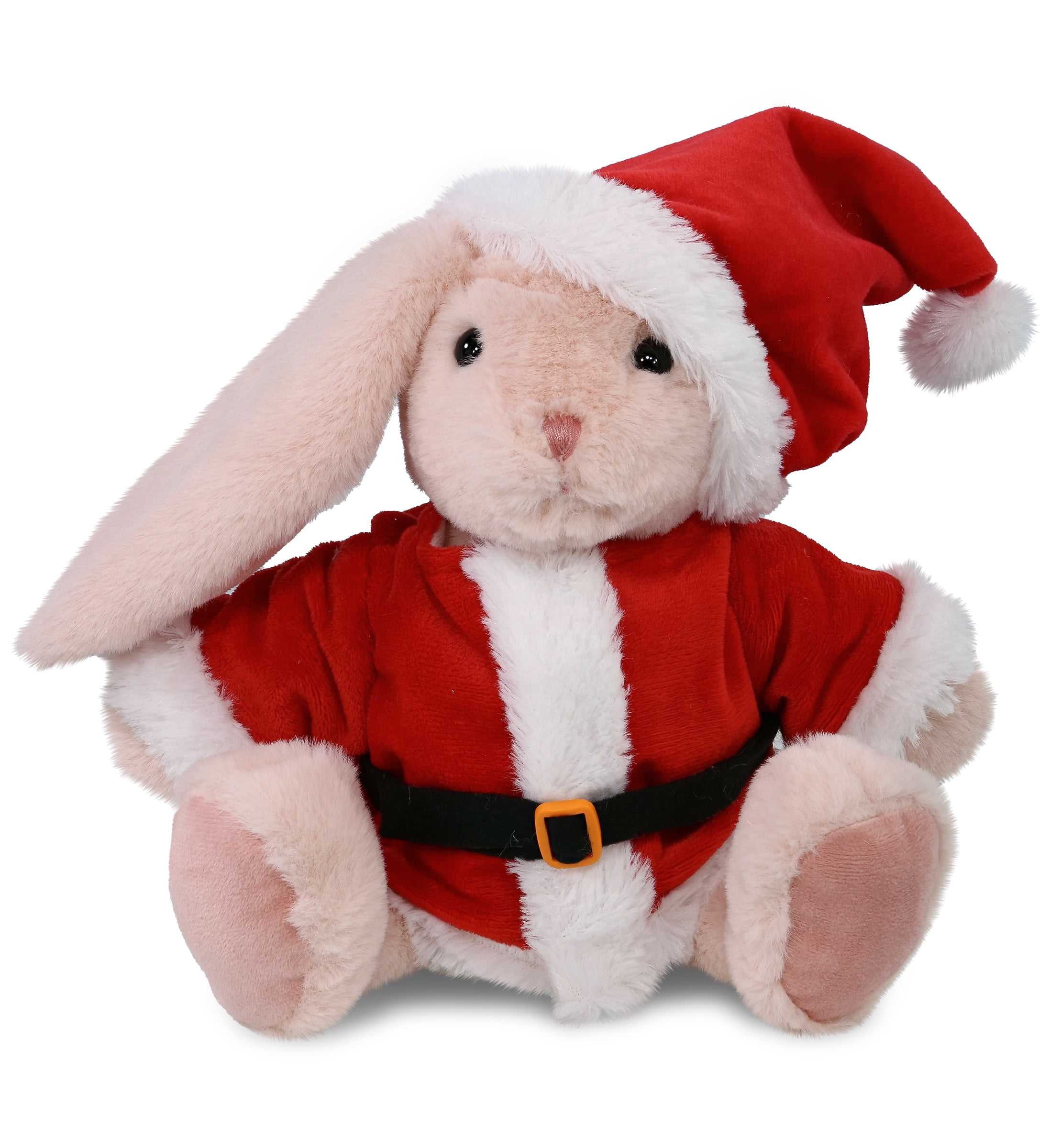DolliBu Santa Baby Pink Rabbit Stuffed Animal Plush Toy - Super Soft Dress Up with Red Santa Claus Outfit, Cute Farm Life Rabbit Gift Perfect Holiday Christmas Gift - 8 Inches