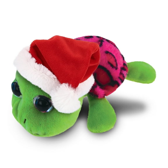 DolliBu Santa Big Eye Pink Shell Sea Turtle Stuffed Animal Plush Toy - Super Soft Ocean Life Animal Dress Up with Red Santa Claus Outfit, Perfect Holiday Christmas Gift - 6 Inches