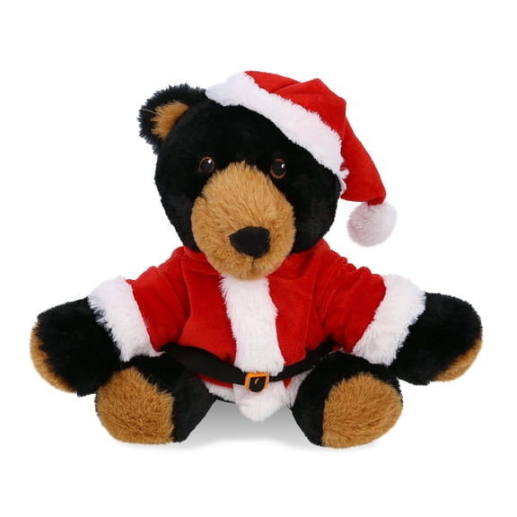 DolliBu Santa Black Bear Stuffed Animal Plush Toy - Eco-Friendly Wild Animal Dress Up with Red Santa Claus Outfit, Cute Wild Life Animal Black Bear Gift Perfect Holiday Christmas Gift - 9 Inches
