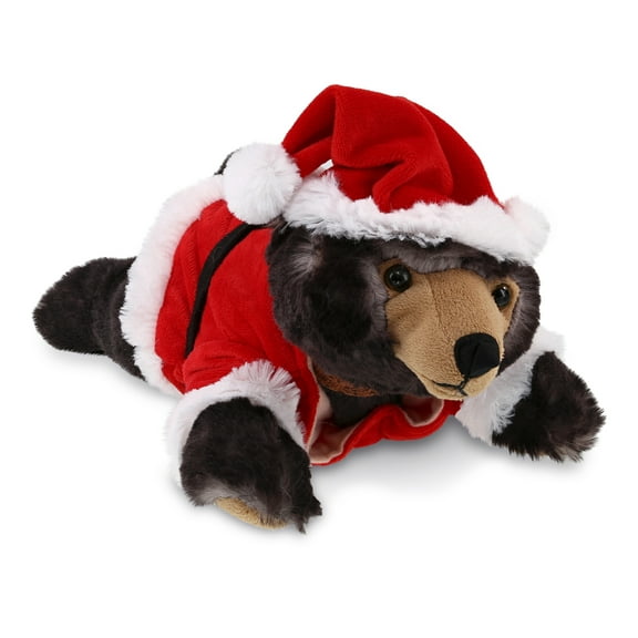 DolliBu Santa Black Bear Stuffed Animal Plush Toy - Super Soft Wild Animal Dress Up with Red Santa Claus Outfit, Cute Wildlife Holiday Christmas Gift - 10 Inch