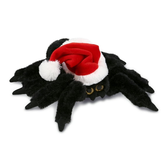 DolliBu Santa Black Spider Stuffed Animal Plush Toy - Super Soft Spider Dress Up with Red Santa Claus Hat, Cute Black Spider Wildlife Holiday Christmas Gift - 7 Inches