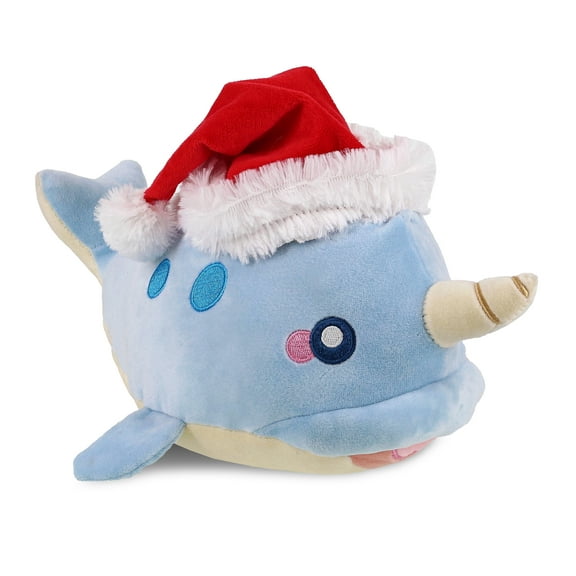 DolliBu Santa Blue Baby Narwhal Stuffed Animal Plush Toy - Super Soft Wild Animal Dress Up with Red Santa Claus Outfit, Cute Wildlife Gift, Holiday Christmas Gift, 11.75 Inch