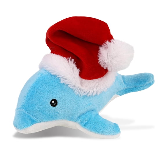 DolliBu Santa Dolphin Stuffed Animal Plush Toy - Super Soft Sea Animal Dress Up with Red Santa Claus Hat, Cute Holiday Christmas Gift For Kids and Adults - 7 Inches