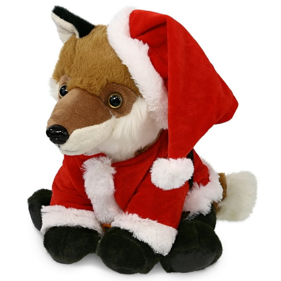 DolliBu Santa Floppy Fox Stuffed Animal Plush Toy - Super Soft Wild Animal Dress Up with Red Santa Claus Outfit, Cute Wild Life Animal Fox Gift Perfect Holiday Christmas Gift - 9 Inches