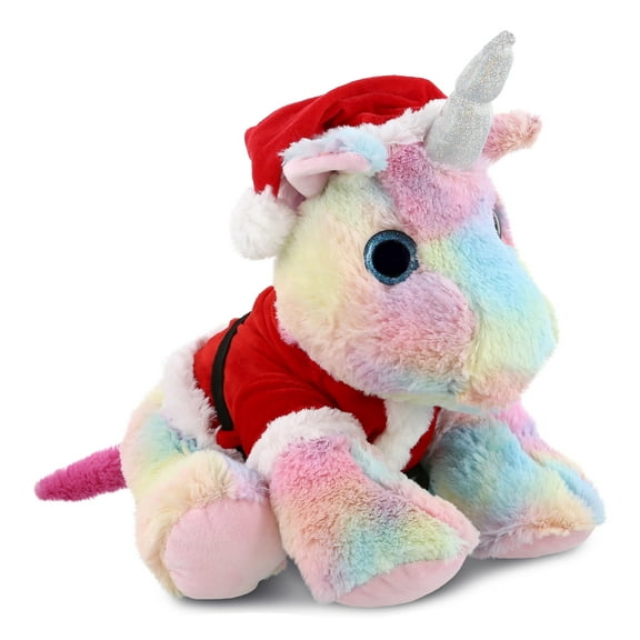DolliBu Santa Floppy Rainbow Unicorn Stuffed Animal Plush Toy - Super Soft Dress Up with Red Santa Claus Outfit, Cute Unicorn Gift Perfect Holiday Christmas Gift - 10 Inches
