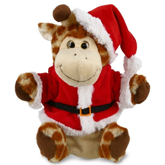 DolliBu Santa Giraffe Stuffed Animal Plush Hand Puppet - Super Soft Wild Animal Dress Up with Red Santa Claus Outfit, Cute Holiday Christmas Gift - 9 Inches