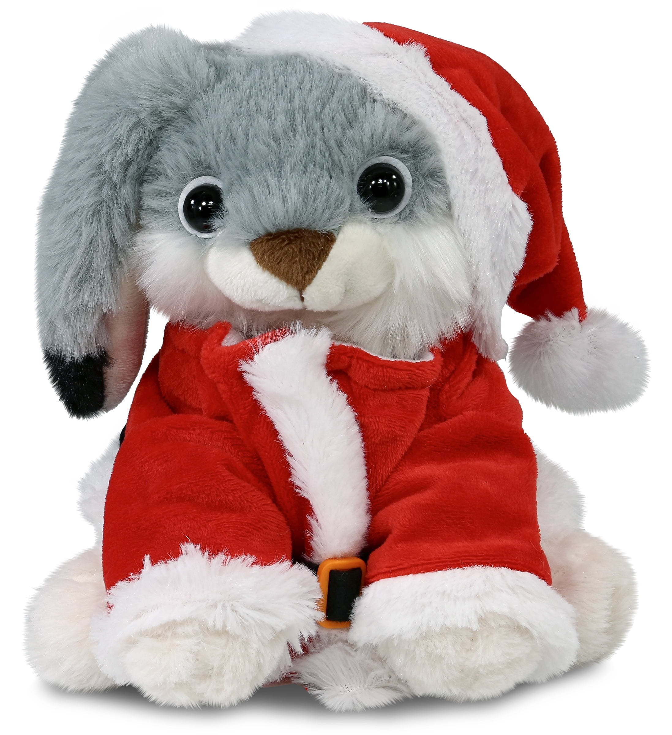 DolliBu Santa Grey Rabbit Stuffed Animal Plush Toy - Super Soft Dress Up with Red Santa Claus Outfit, Cute Farm Life Animal Rabbit Gift Perfect Holiday Christmas Gift - 7 Inches