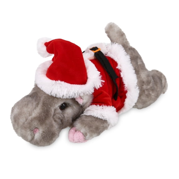 DolliBu Santa Hippo Stuffed Animal Plush Toy - Super Soft Wild Animal Dress Up Hippopotamus with Red Santa Claus Outfit, Cute Wildlife Gift, Holiday Christmas Gift, 11.5 Inch