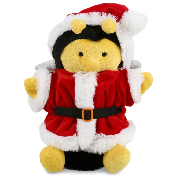 DolliBu Santa Honeybee Stuffed Animal Plush Hand Puppet - Super Soft Insect Bee Dress Up with Red Santa Claus Outfit, Cute Holiday Christmas Gift - 9.5 Inches