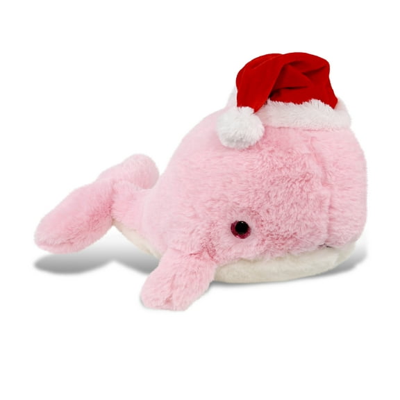 DolliBu Santa Large Pink Whale Stuffed Animal Plush Toy - Super Soft Dress Up with Red Santa Claus Hat, Cute Ocean Life Animal Whale Gift Perfect Holiday Christmas Gift - 13 Inches