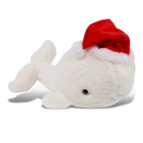DolliBu Santa Large White Whale Stuffed Animal Plush Toy - Super Soft Dress Up with Red Santa Claus Hat, Cute Ocean Life Animal Whale Gift Perfect Holiday Christmas Gift - 13 Inches