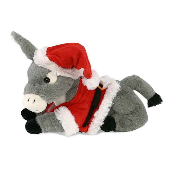 DolliBu Santa Laying Donkey Stuffed Animal Plush Toy - Super Soft Farm Animal Dress Up with Red Santa Claus Outfit, Cute Farm Life Animal Donkey Gift Perfect Holiday Christmas Gift - 9 Inches