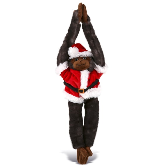 DolliBu Santa Long Arm Hanging Black Capuchin Monkey Stuffed Animal Plush Toy - Soft Plush Dress Up with Red Santa Claus Outfit, Cute Holiday Christmas Gift - 21 Inches