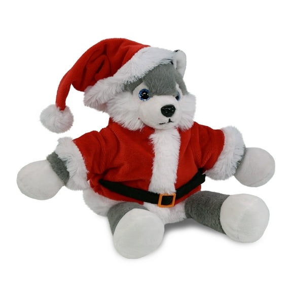 DolliBu Santa Long Leg Husky Stuffed Animal Plush Toy - Super Soft Dress Up with Red Santa Claus Outfit, Cute Pet Life Animal Husky Gift Perfect Holiday Christmas Gift - 10.5 Inches