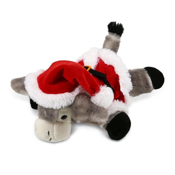 DolliBu Santa Lying Grey Donkey Stuffed Animal Plush Toy - Super Soft Wild Animal Dress Up with Red Santa Claus Outfit, Cute Wildlife Holiday Christmas Gift - 9 Inches