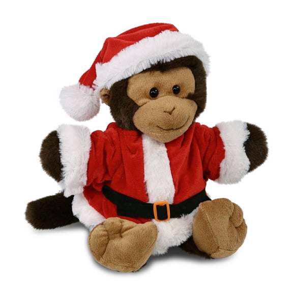 DolliBu Santa Monkey Stuffed Animal Plush Toy - Super Soft Dress Up with Red Santa Claus Outfit, Cute Wild Life Animal Monkey Gift Perfect Holiday Christmas Gift - 9 Inches