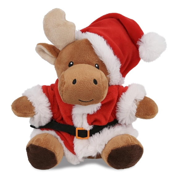 DolliBu Santa Moose Stuffed Animal Plush Toy - Super Soft Wild Life Animal Dress Up with Red Santa Claus Outfit, Cute Holiday Christmas Gift For Kids and Adults - 6 Inches