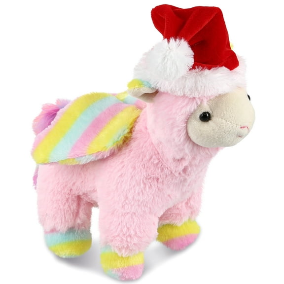 DolliBu Santa Pink Flying Llamacorn Stuffed Animal Plush Toy - Super Soft Llama Dress Up with Red Santa Claus Outfit, Cute Llamacorn Christmas Holiday Gift - 9.5 Inches