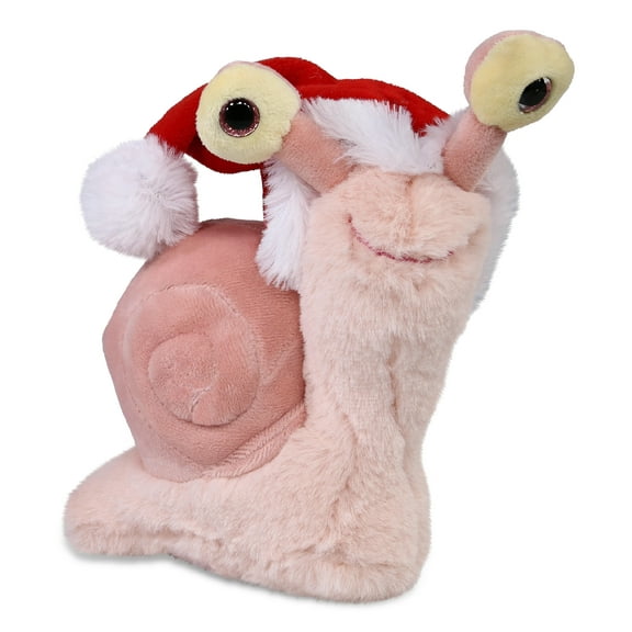 DolliBu Santa Pink Snail Small Stuffed Animal Plush Toy - Super Soft Snail Animal Dress Up with Red Santa Claus Hat, Wild Life Snail Gift, Perfect Holiday Christmas Gift - 5.5 Inches