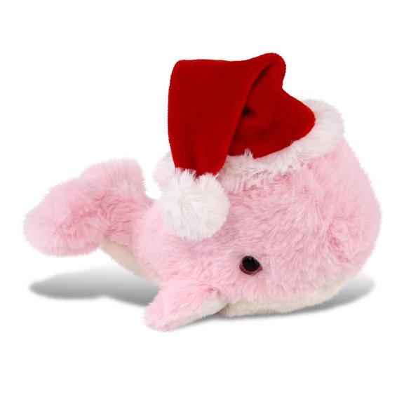 DolliBu Santa Pink Whale Stuffed Animal Plush Toy - Super Soft Dress Up with Red Santa Claus Hat, Cute Ocean Life Animal Whale Gift Perfect Holiday Christmas Gift - 7 Inches