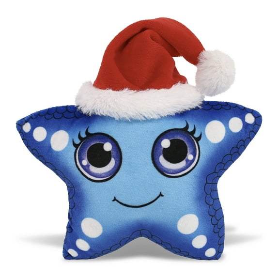 DolliBu Santa Plush Buddies Blue Starfish Stuffed Animal Plush Toy - Sper Soft Sea Animal Dress Up with Red Santa Claus Hat, Cute Ocean Life Gift, Perfect Holiday Christmas Gift - 8.5 Inches