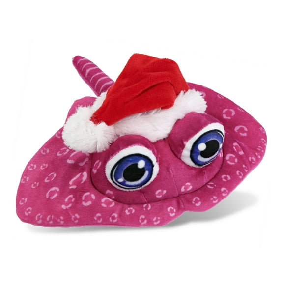 DolliBu Santa Plush Buddies Pink Stingray Stuffed Animal Plush Toy - Super Soft Sea Animal Stingray Dress Up with Red Santa Claus Hat, Cute Ocean Life Gift, Perfect Holiday Christmas Gift - 10 Inches