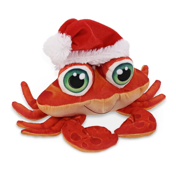 DolliBu Santa Plush Buddies Red Crab Stuffed Animal Plush Toy - Super Soft Sea Animal Crab Dress Up with Red Santa Claus Hat, Cute Ocean Life Gift, Perfect Holiday Christmas Gift - 10 Inches