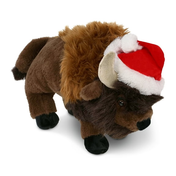 DolliBu Santa Plush Buffalo Stuffed Animal Plush Toy - Super Soft Wild Animal Buffalo Dress Up with Red Santa Claus Hat, Cute Wild Life Buffalo Gift, Perfect Holiday Christmas Gift - 13 Inches