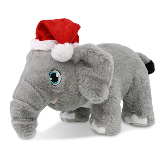 DolliBu Santa Plush Eco-Friendly Elephant Stuffed Animal Plush Toy - Super Soft Wild Animal Dress Up with Red Santa Claus Hat, Cute Safari Life Elephant Gift, Perfect Holiday Christmas Gift - 14 Inch