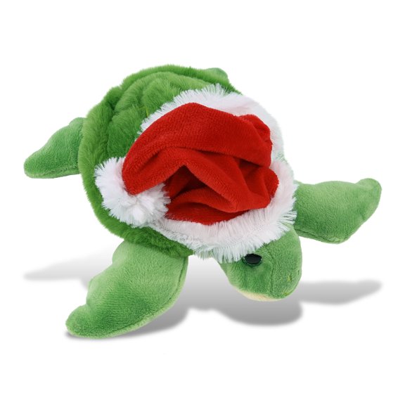 DolliBu Santa Plush Green Sea Turtle Stuffed Animal Plush Toy - Super Soft Sea Animal Dress Up with Red Santa Claus Hat, Cute Ocean Life Sea Turtle Gift, Perfect Holiday Christmas Gift - 6.5 Inches
