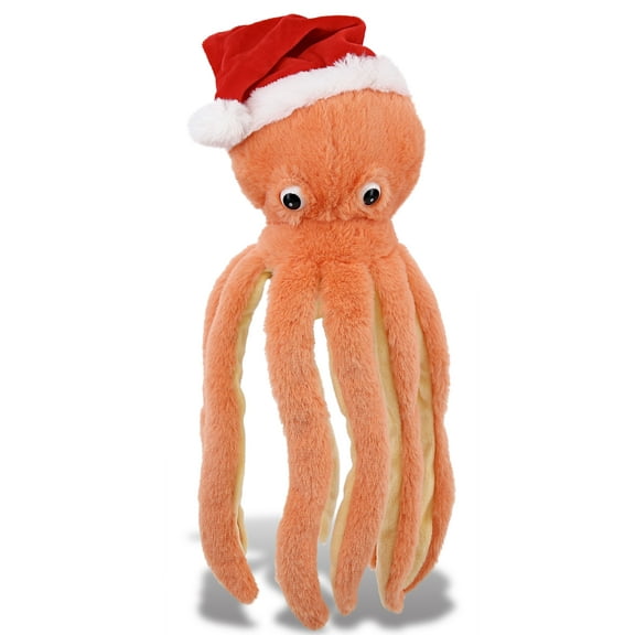 DolliBu Santa Plush Orange Octopus Stuffed Animal Plush Toy - Super Soft Sea Animal Octopus Dress Up with Red Santa Claus Hat, Cute Ocean Life Gift, Perfect Holiday Christmas Gift - 15 Inches