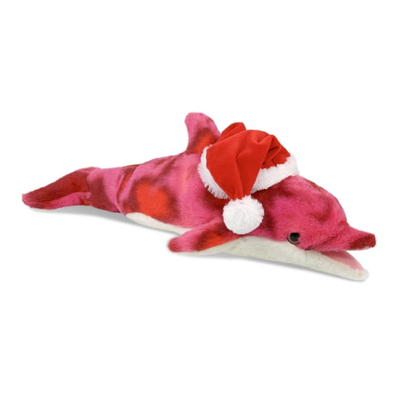 DolliBu Santa Plush Pink Tie-Dye Dolphin Stuffed Animal Plush Toy - Super Soft Sea Animal Dolphin Dress Up with Red Santa Claus Hat, Cute Ocean Life Gift, Perfect Holiday Christmas Gift - 18 Inches