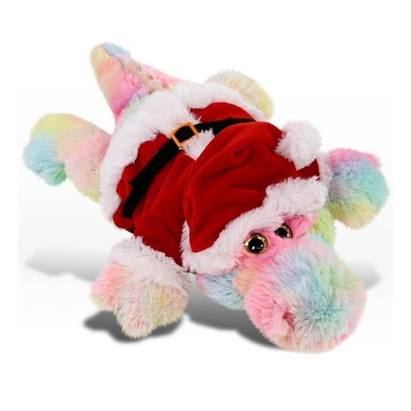DolliBu Santa Rainbow Alligator Plush Stuffed Animal Plush Toy - Soft Wild Animal Dress Up with Red Santa Claus Outfit, Wildlife Gift, Holiday Christmas Gift - 12 Inches