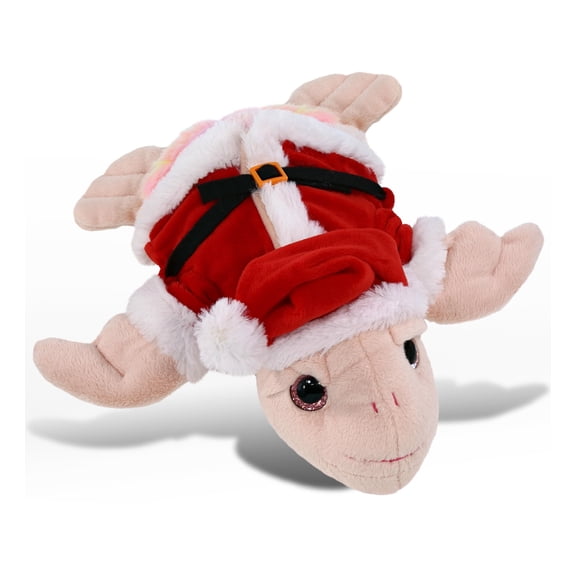 DolliBu Santa Rainbow Pink Sea Turtle Stuffed Animal Plush Toy - Wild Animal Dress Up with Red Santa Claus Outfit, Wildlife Gift, Perfect Holiday Christmas Gift - 10 Inches
