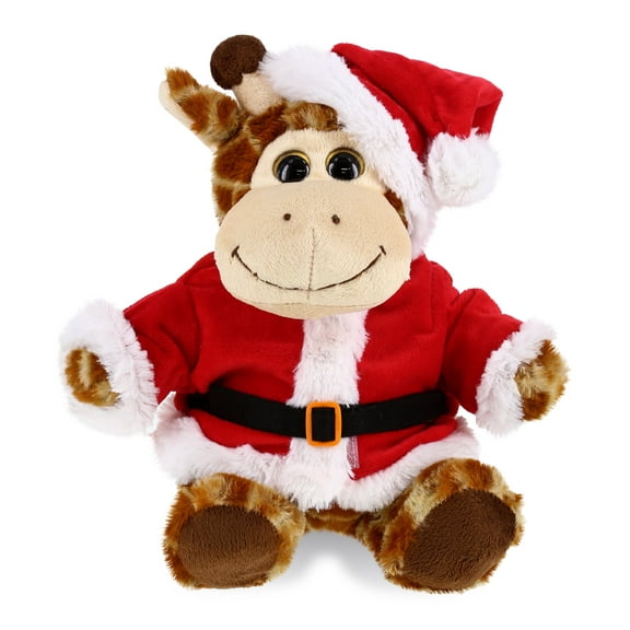 DolliBu Santa Sitting Giraffe Stuffed Animal Plush Toy - Super Soft Teddy Bear Dress Up with Red Santa Claus Outfit, Cute Wildlife Gift, Holiday Christmas Gift - 9 Inches