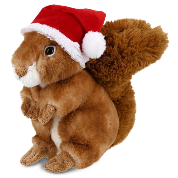 Dollibu Santa Squirrel Plush Toy - Soft, Red Santa Claus Outfit, 8.5 inches