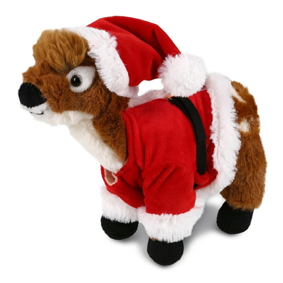 DolliBu Santa Standing Deer Stuffed Animal Plush Toy - Super Soft Deer Dress Up with Red Santa Claus Outfit, Cute Wildlife Holiday Christmas Gift - 10 Inches