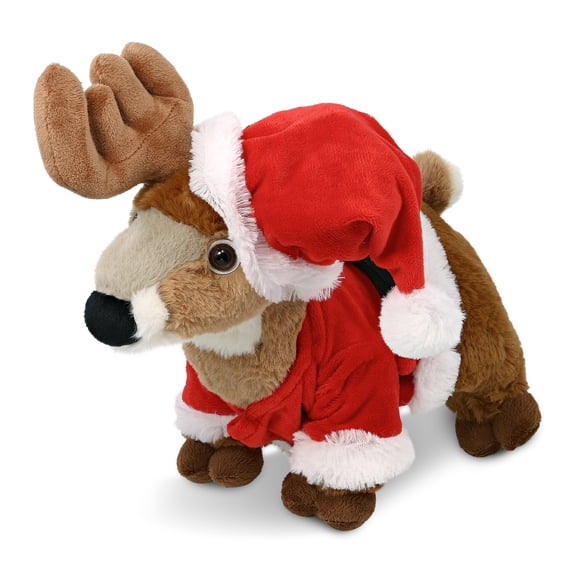 DolliBu Santa Standing Deer Stuffed Animal Plush Toy - Super Soft Wild Animal Dress Up with Red Santa Claus Outfit, Cute Wildlife Animal Deer Gift Perfect Holiday Christmas Gift - 9 Inches