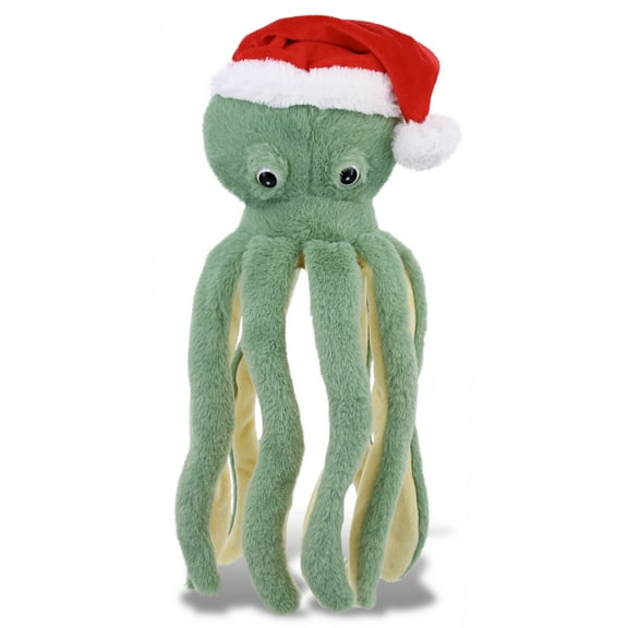 DolliBu Santa Super Soft Green Octopus Stuffed Animal Plush Toy - Super Soft Wild Animal Octopus Dress Up with Red Santa Claus Hat, Cute Wild Life Gift, Perfect Holiday Christmas Gift - 15 Inches