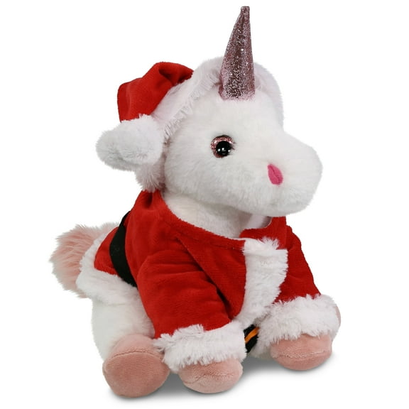 DolliBu Santa White Unicorn Stuffed Animal Plush Toy - Super Soft Dress Up with Red Santa Claus Outfit, Cute Mythical Animal Unicorn Gift Perfect Holiday Christmas Gift - 9 Inches