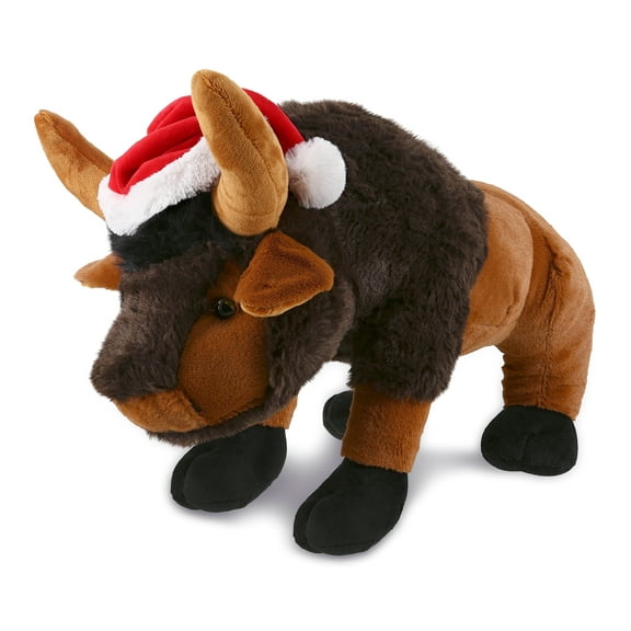 DolliBu Santa Wild Buffalo Stuffed Animal Plush Toy - Super Soft Wild Animal Dress Up with Red Santa Claus Outfit, Wildlife Holiday Christmas Gift 17 Inches