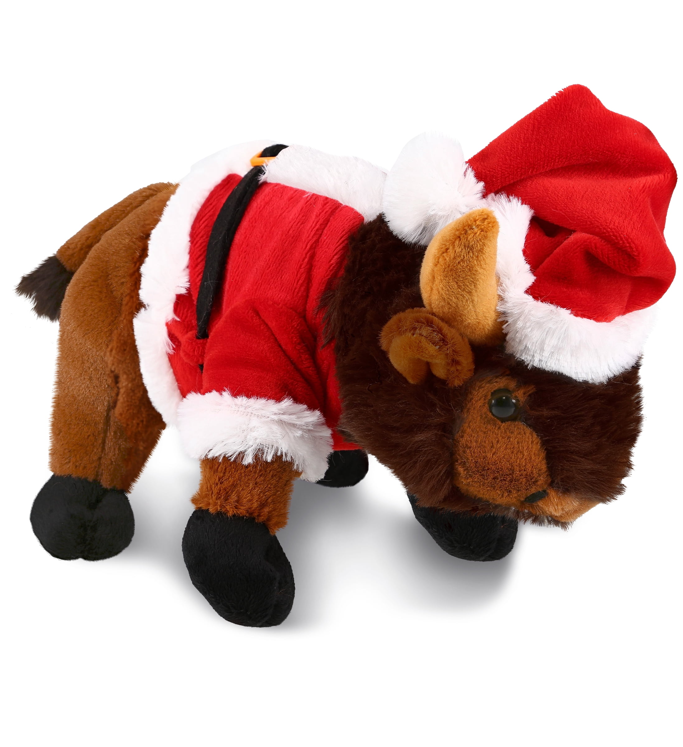 DolliBu Santa Wild Buffalo Stuffed Animal Plush Toy - Super Soft Wild Animal Dress Up with Red Santa Claus Outfit, Wildlife Holiday Christmas Gift - 9.5 Inches