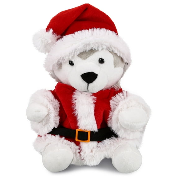 DolliBu Santa Wolf Stuffed Animal Plush Toy - Super Soft Wild Animal Dress Up with Red Santa Claus Outfit, Cute Wildlife Gift, Perfect Holiday Christmas Gift - 6 Inches