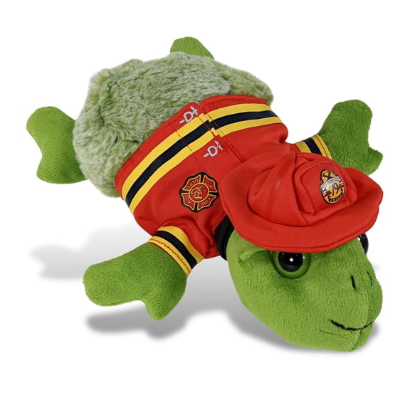 DolliBu Sea Turtle Firefighter Stuffed Animal - Big Eyes Sea Turtle Fireman Toy with Red Fireman Costume Outfit and Fireman Hat, Cute Ocean Life Animal Fire Fighter Doll Plush Toy for Kids - 11 Inch