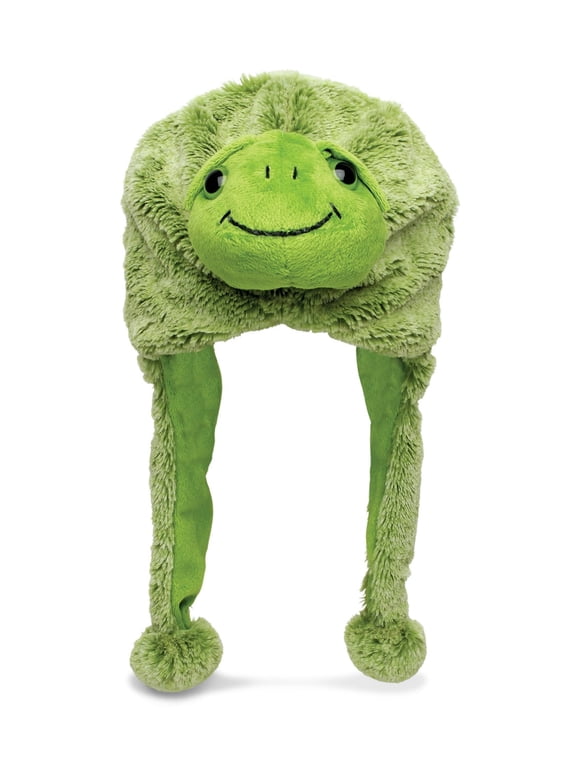 Sea Turtle Plush Hat - Turtle Stuffed Animal Winter Hat, Novelty Sea Turtle Hat with Cozy Fleece Warm Fluffy Beanie, Adult and Kids Hat with Ear Flaps for Halloween or Cosplay - One Size