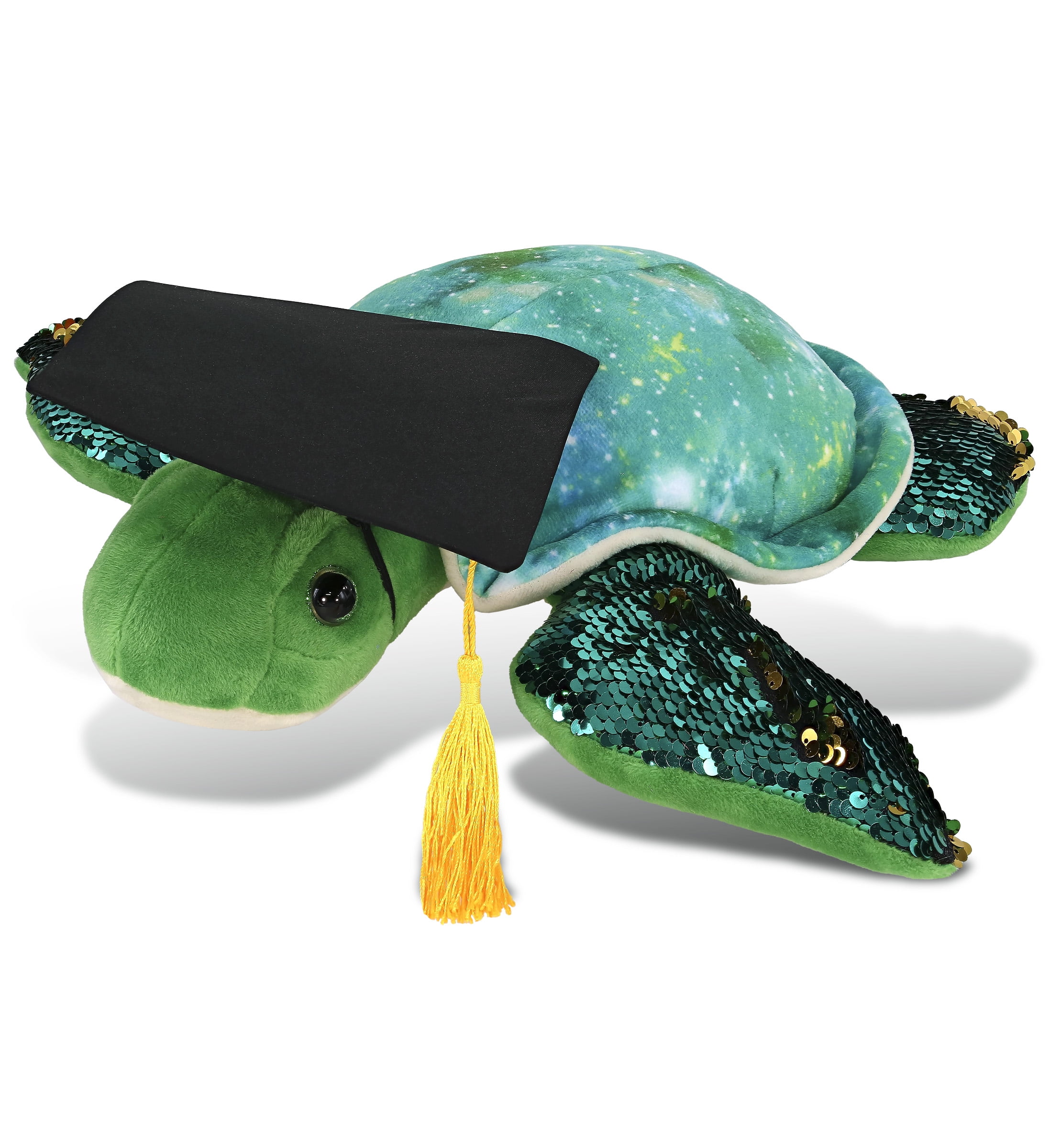 DolliBu Sea Turtle – Space Sequin Graduation Plush Toy - Soft Plush Graduation Stuffed Animal Dress Up with a Graduation Cap with Tassel Outfit - Graduation Gift - 13 Inch