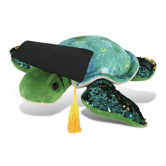 DolliBu Sea Turtle Space Sequin Graduation Plush Toy - Soft Plush Graduation Stuffed Animal Dress Up with a Graduation Cap with Tassel Outfit - Graduation Gift - 13 Inch
