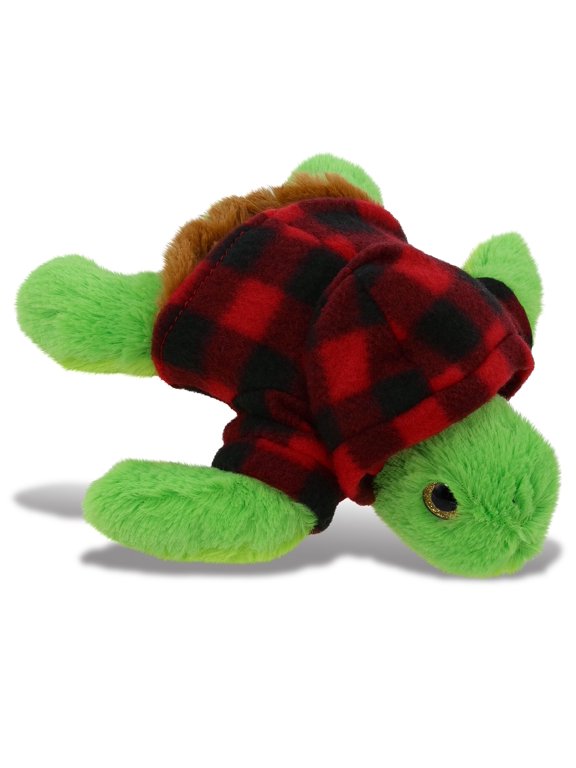 Sea Turtle Stuffed Animal with Plaid Red Hoodie Sweater - Cute Turtle Plush Lumberjack Stuffed Toy with Plaid Jacket Dress Up for Christmas, Holiday, and Winter - 8 Inches