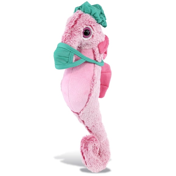 DolliBu Seahorse Doctor Plush Toy - Super Soft Sea Horse Doctor Stuffed Animal Dress Up with Cute Scrub Cap and Face Mask Outfit - Fluffy Doctor Toy Plush Gift - 15 Inches